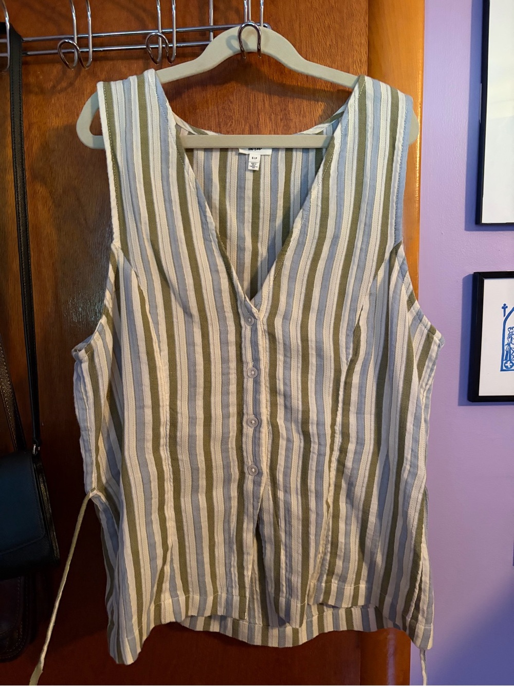 aerie Olive & Cream Striped Button-Front Tank